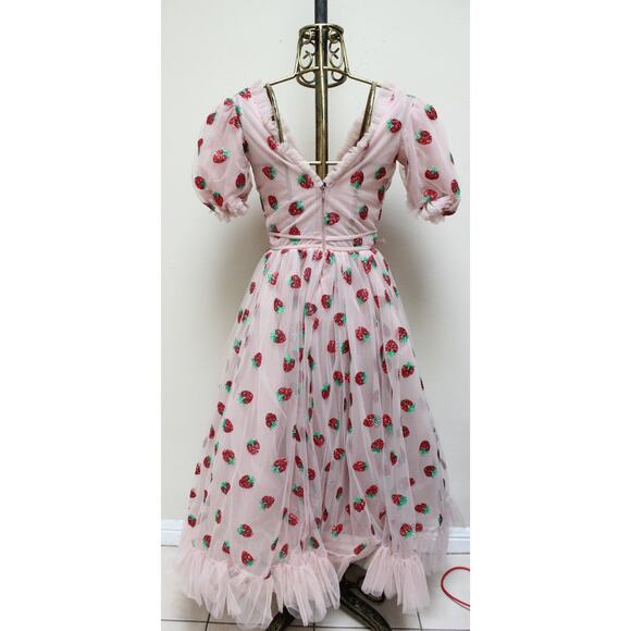 Lirika Matoshi Pink Glitter Strawberry Tulle Maxi Gown Dress Size Small - Picture 4 of 7
